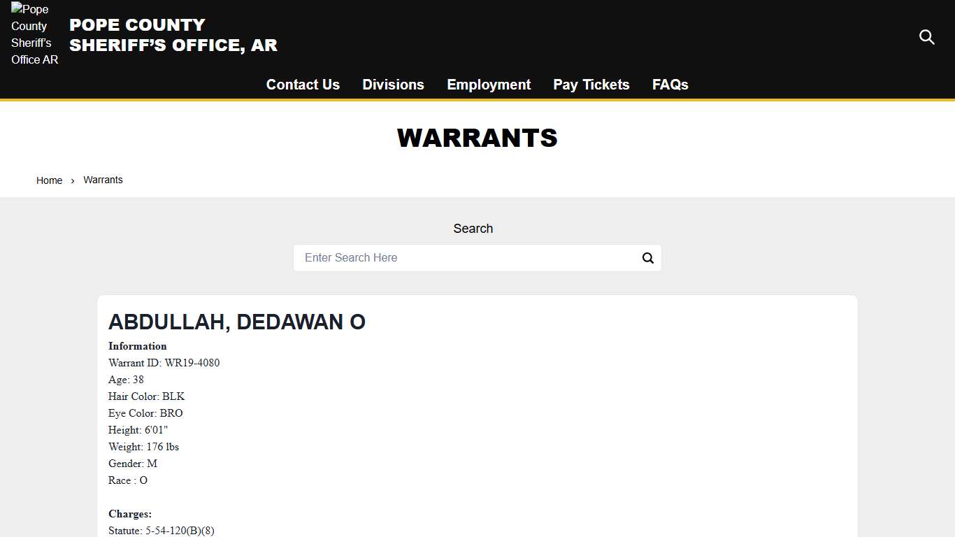 Warrants Pope County Sheriff’s Office AR
