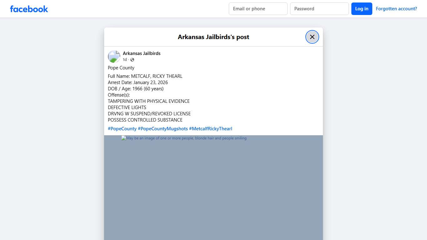 Pope County Full Name: METCALF,... - Arkansas Jailbirds Facebook