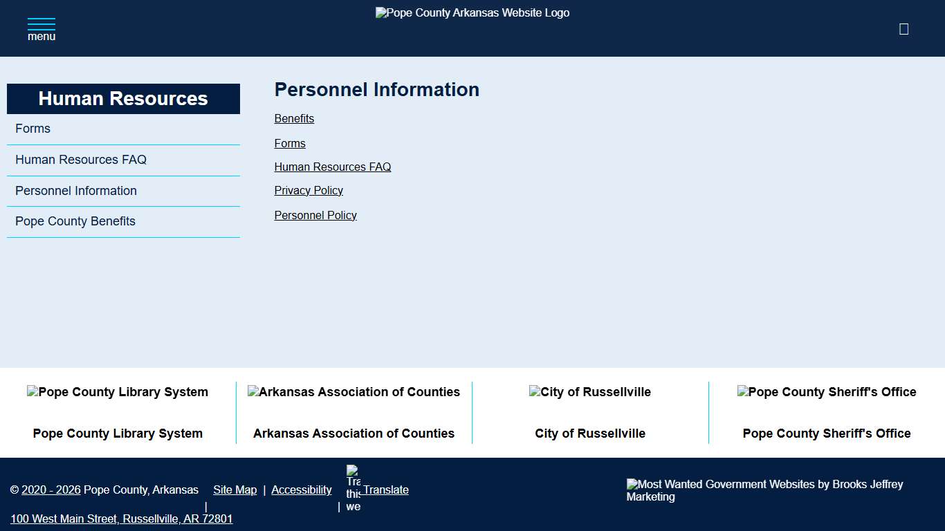 Personnel Information Pope County Arkansas